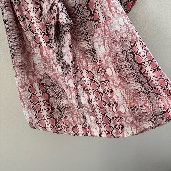 Nanette Lepore Pink Python Print Casual Long Sleeve Tie Waist Blouse Dress Size4 - Picture 6 of 8